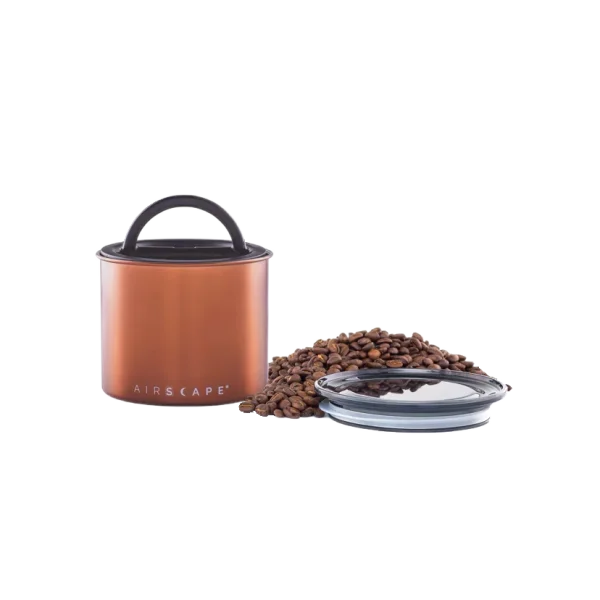 Boite Airscape couleur cuivre pour la conservation du café de spécialité en grains ou moulu - Torréfaction Zannelli à 26170 Buis Les Baronnies en drôme provence